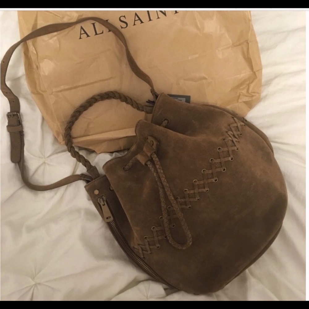 Tags!! AllSaints “Estate” Suede Boho Bucket Bag !